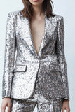 Sparkly Silver 2 Piece Sequins Wide Leg Women Prom Suits