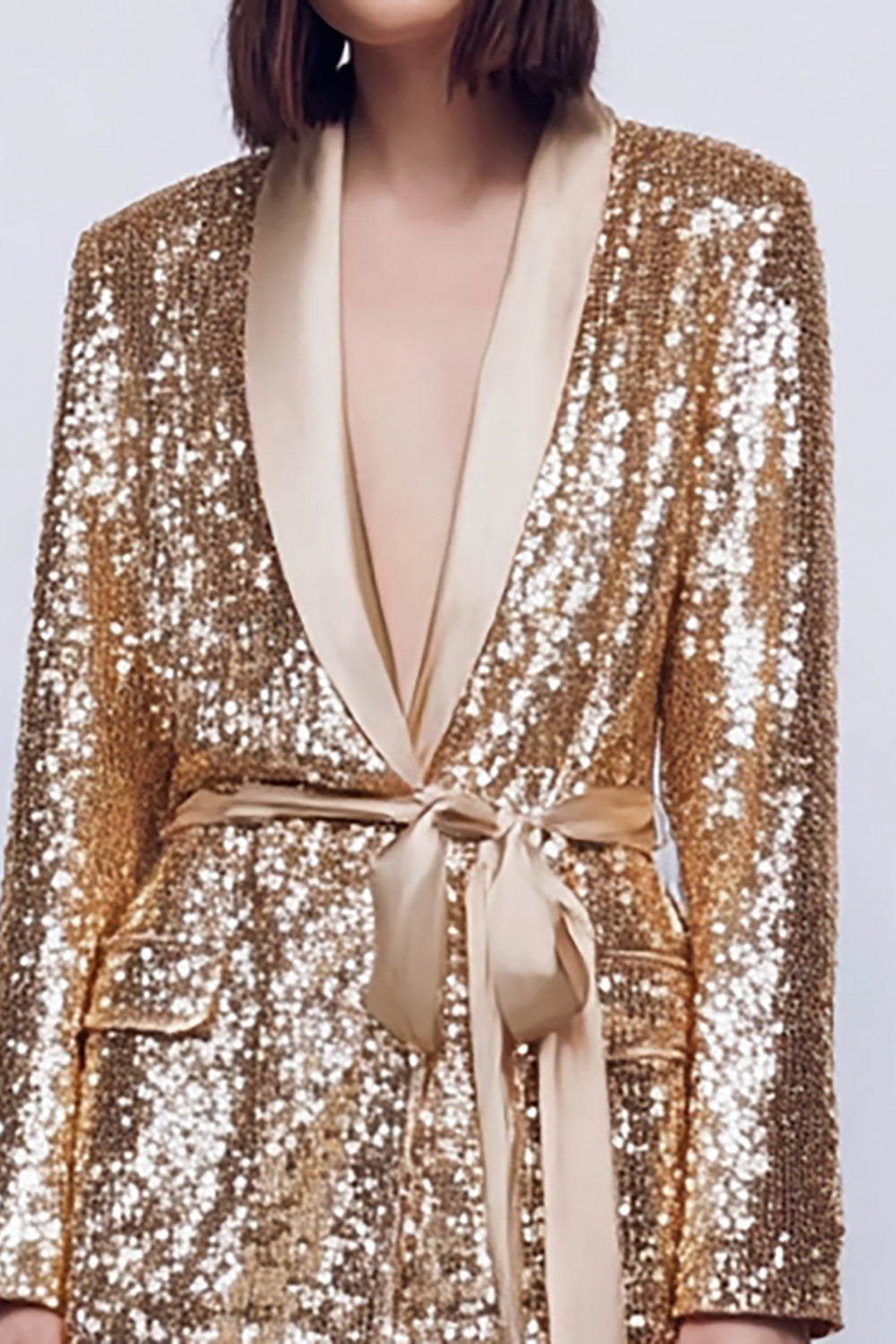 Sparkly Gold 2 Piece Women Prom Suits With Sash