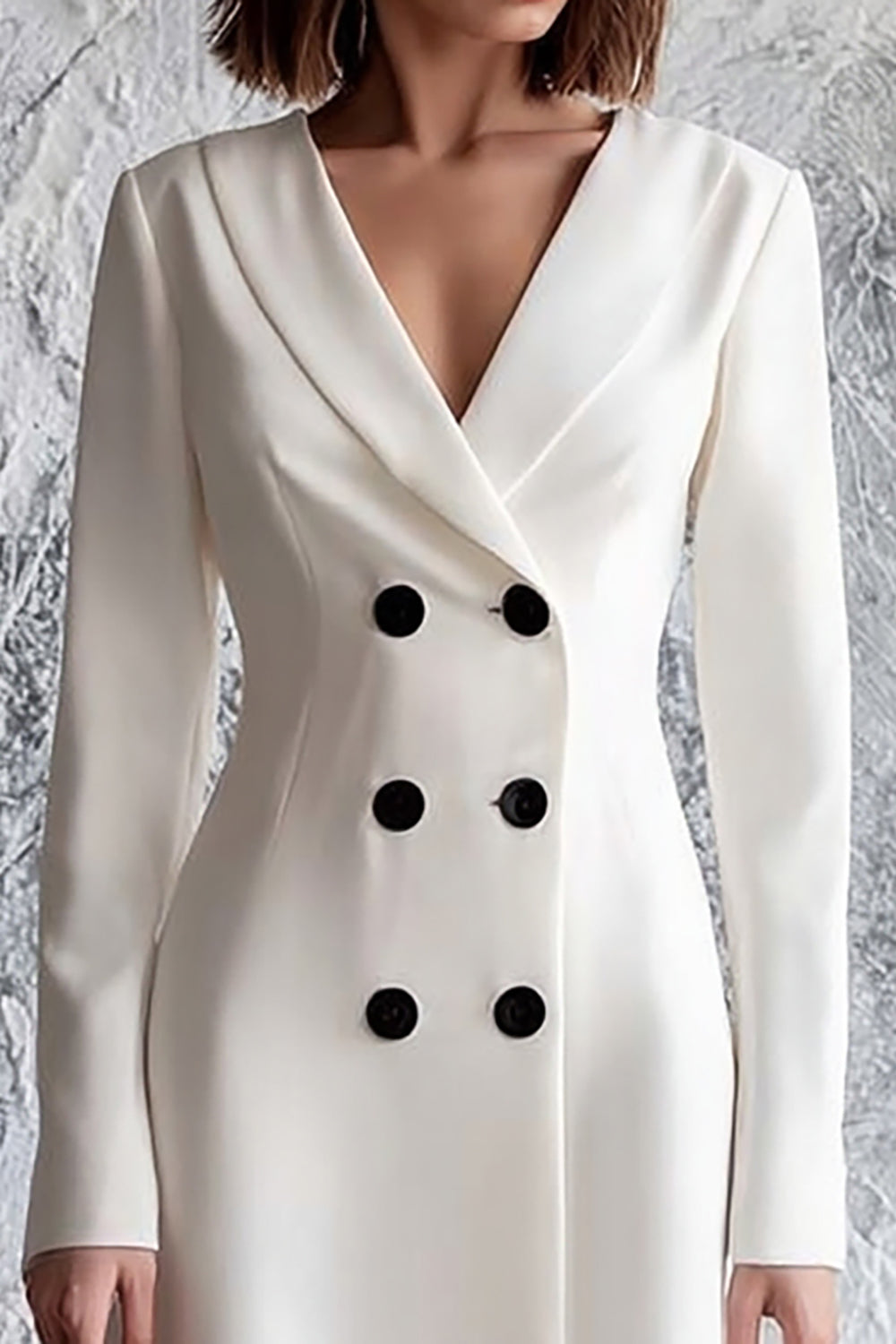 Elegant Ivory Double Breasted Midi Work Dress