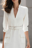 Ivory Sheath 3/4 Sleeve Work Dress With Belt