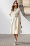 Ivory A Line Single-breasted Work Dress With Belt