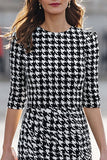 Black and White Plaid Sheath Midi Work Dress