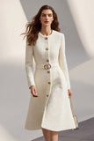 Ivory A Line Single-breasted Work Dress With Belt