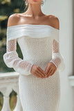 Off The Shoulder Ivory Sheath Long Sleeves Wedding Dress