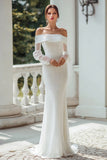 Off The Shoulder Ivory Sheath Long Sleeves Wedding Dress