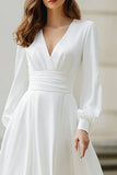 Ivory V-Neck A Line Long Sleeves Wedding Dress
