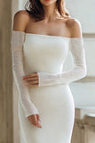 Off The Shoulder Ivory Long Sleeve Wedding Dress