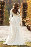 Ivory A Line Square Neck Long Sleeve Wedding Dress