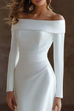 Off The Shoulder Ivory Long Sleeve Wedding Dress
