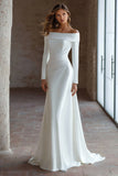 Off The Shoulder Ivory Long Sleeve Wedding Dress