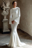 Ivory Mermaid Cowl Neck Long Wedding Dress