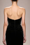 Black Mermaid Velvet Strapless Long Evening Dress