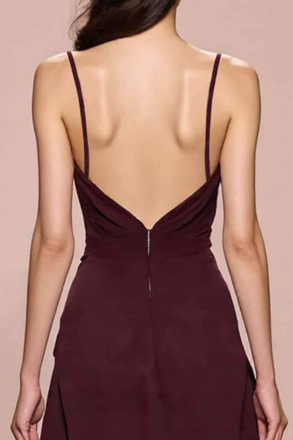 Dark Red Sheath Ruched Spaghetti Straps Long Evening Dress