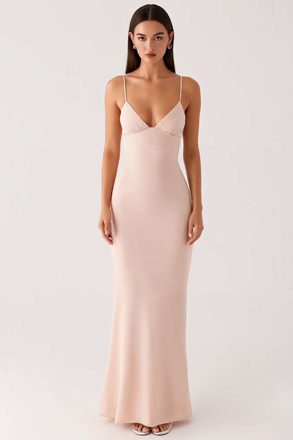 Apricot Chiffon Spaghetti Straps Sheath Long Evening Dress