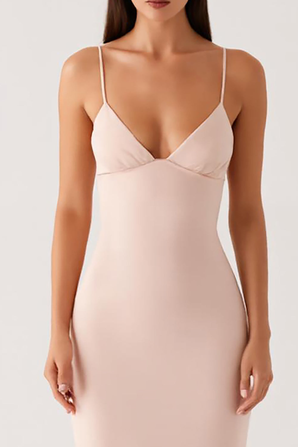 Apricot Chiffon Spaghetti Straps Sheath Long Evening Dress