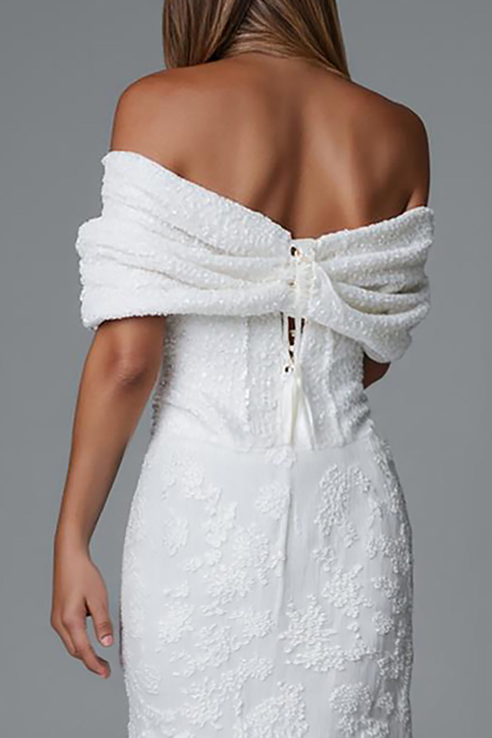 Ivory Mermaid Off The Shoulder Evening Dress With Lace