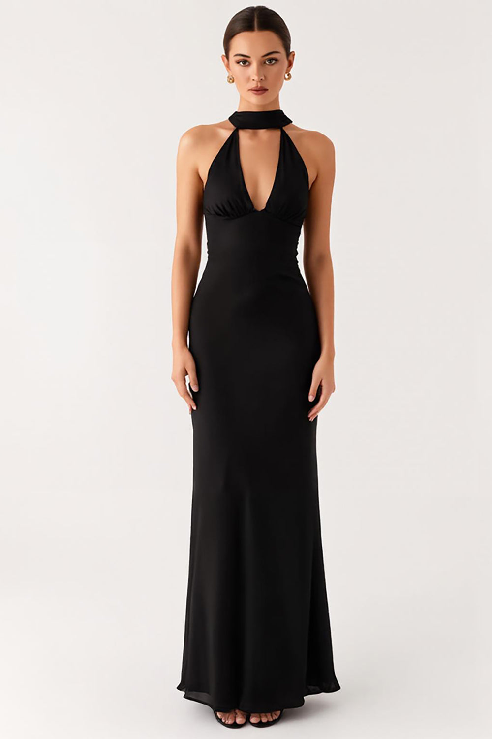 Sheath Halter Black Long Black Tie Dress