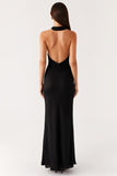 Sheath Halter Black Long Black Tie Dress