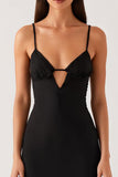 Sheath Cut Out Spaghetti Straps Black Tie Dress