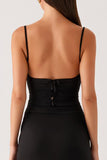Sheath Cut Out Spaghetti Straps Black Tie Dress