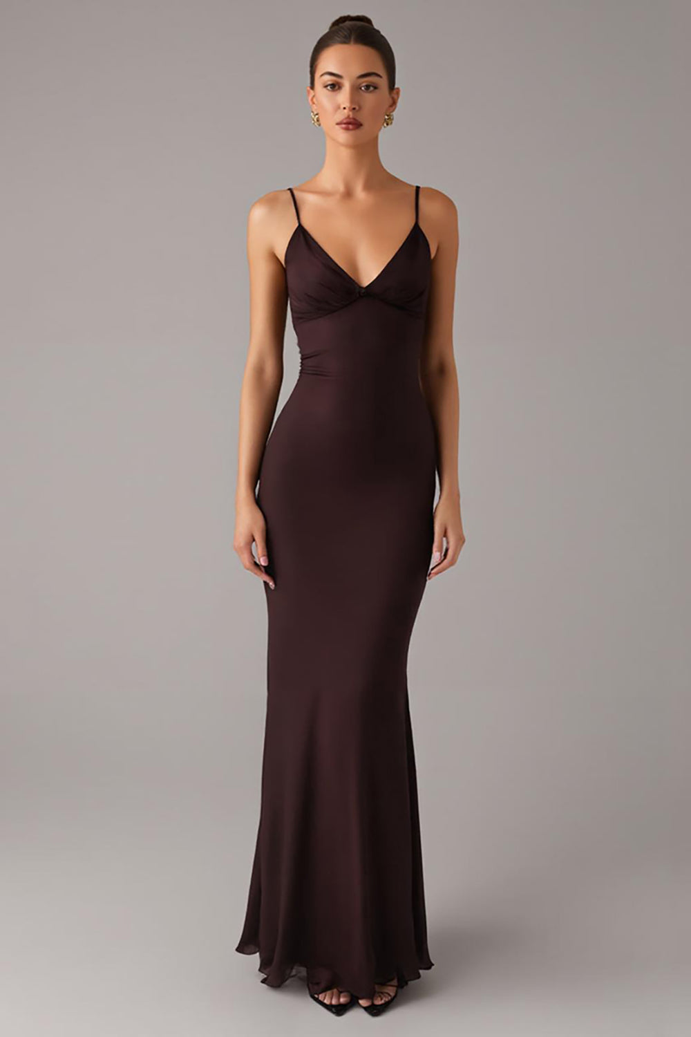 Brown Mermaid Spaghetti Straps Formal Dress