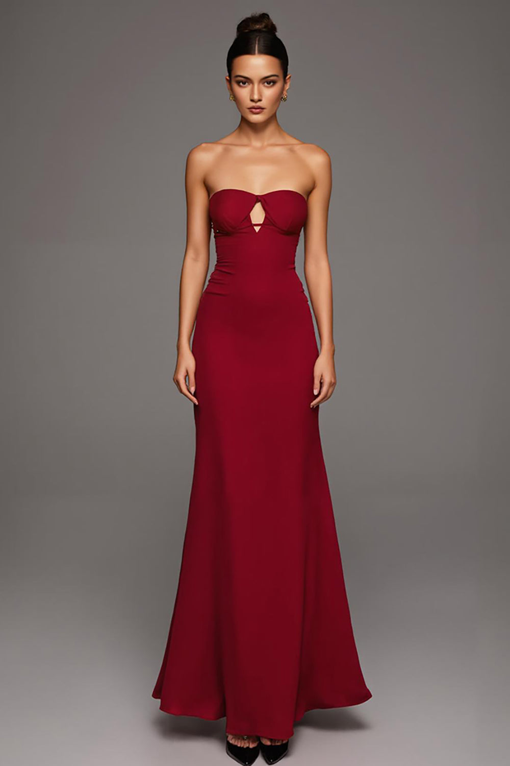 Strapless Red Cut Out Mermaid Formal Dress