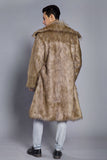 Brown Polo Collar Front Open Maxi Faux Fur Coat