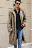 White Grey Long Front Open Polo Collar Fur Coat