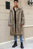 White Grey Long Front Open Polo Collar Fur Coat