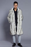 White Grey Long Front Open Polo Collar Fur Coat