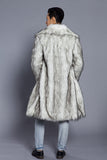 White Grey Long Front Open Polo Collar Fur Coat