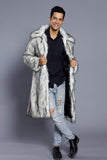 White Grey Long Front Open Polo Collar Fur Coat