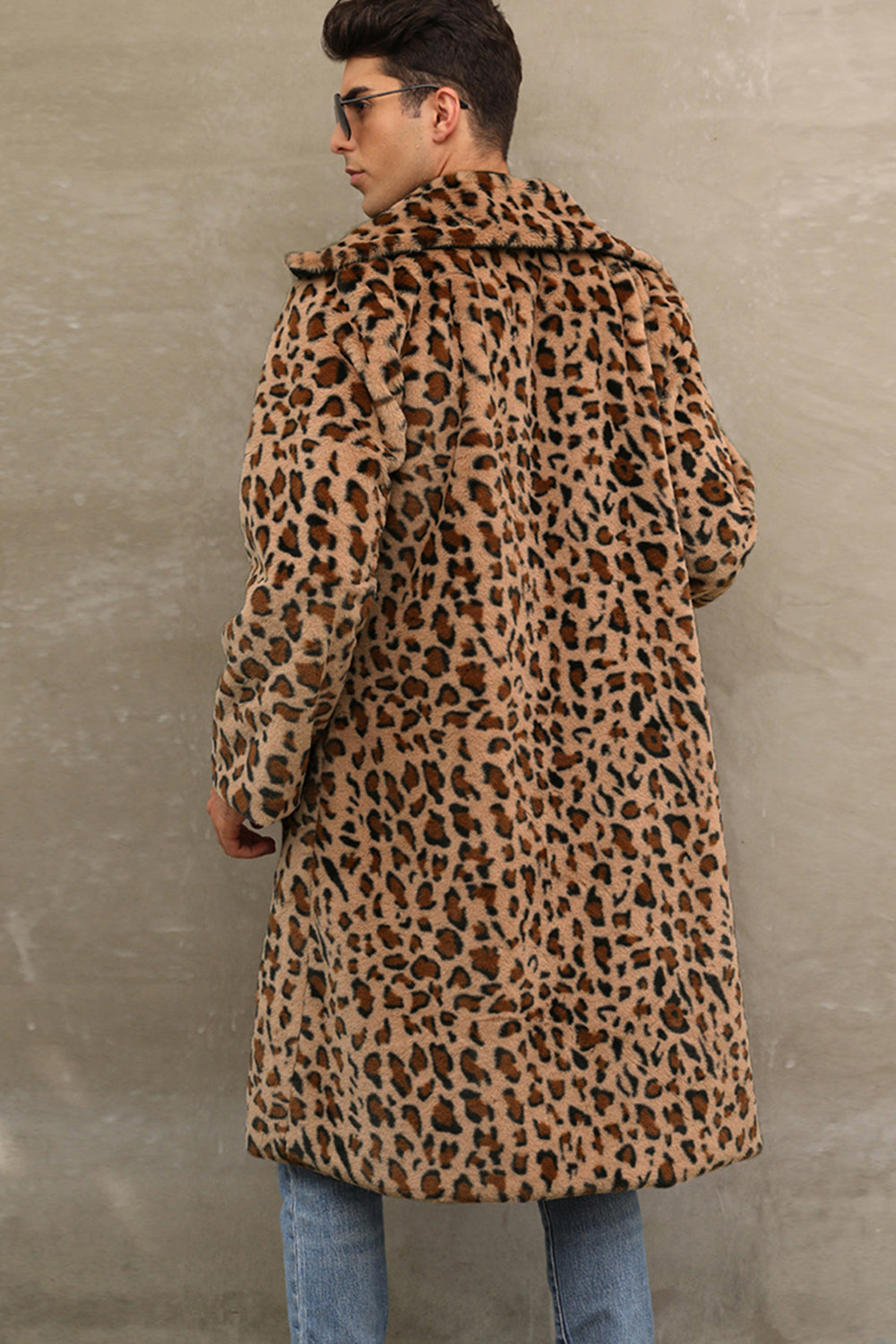 White and Black Straps Long Faux Fur Men's Winter Coat