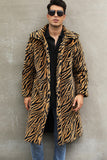 White and Black Straps Long Faux Fur Men's Winter Coat