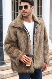 Black Fluffy Faux Fur Winter Men's Coat