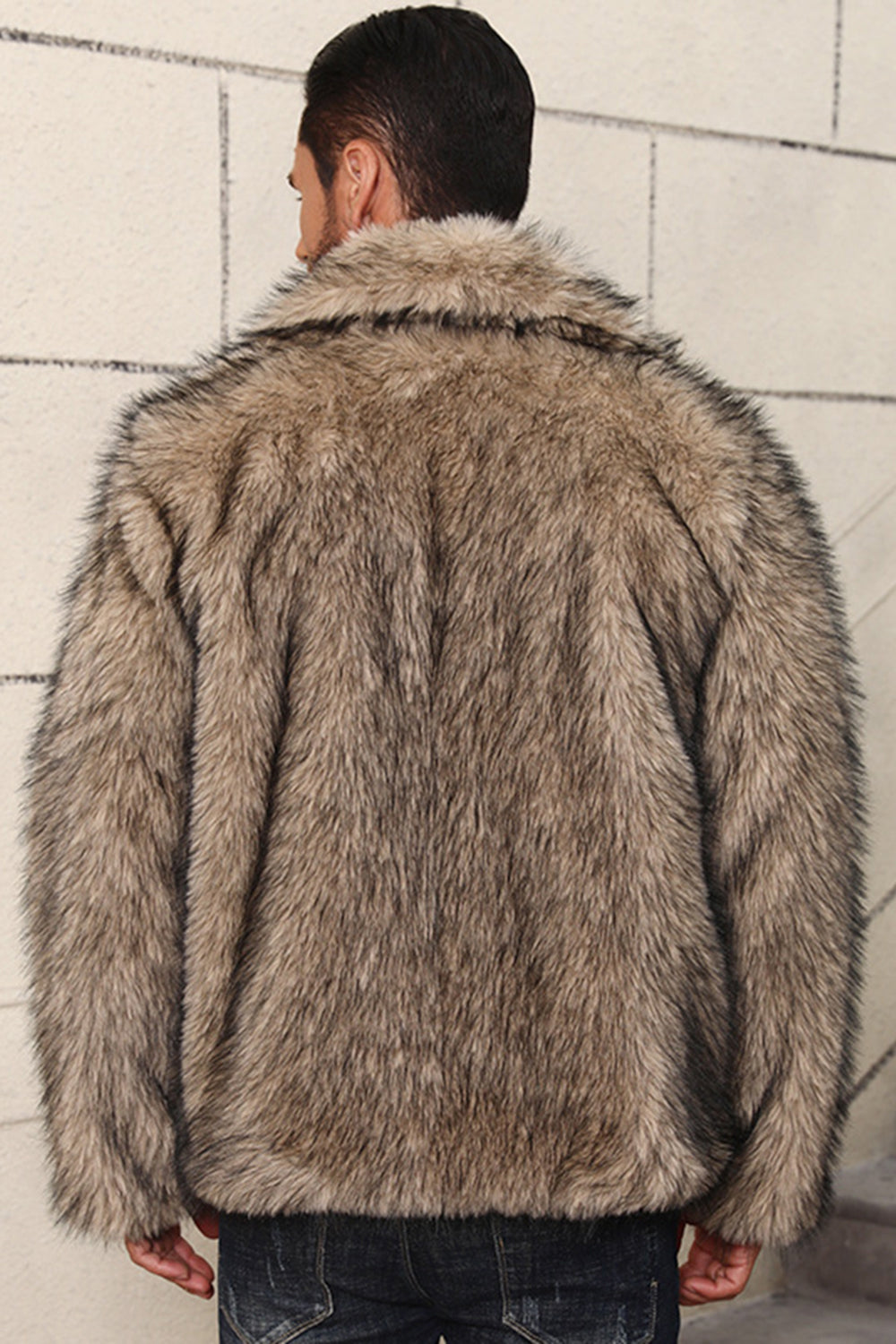 Grey Faux Fur Short Winter Men's Coat