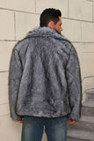 Grey Faux Fur Short Winter Men's Coat