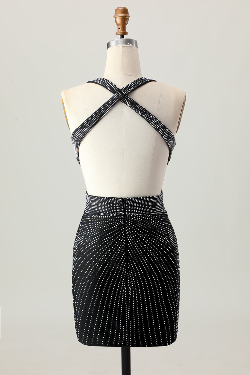 Black Bodycon V-Neck Beaded Cocktail Dress