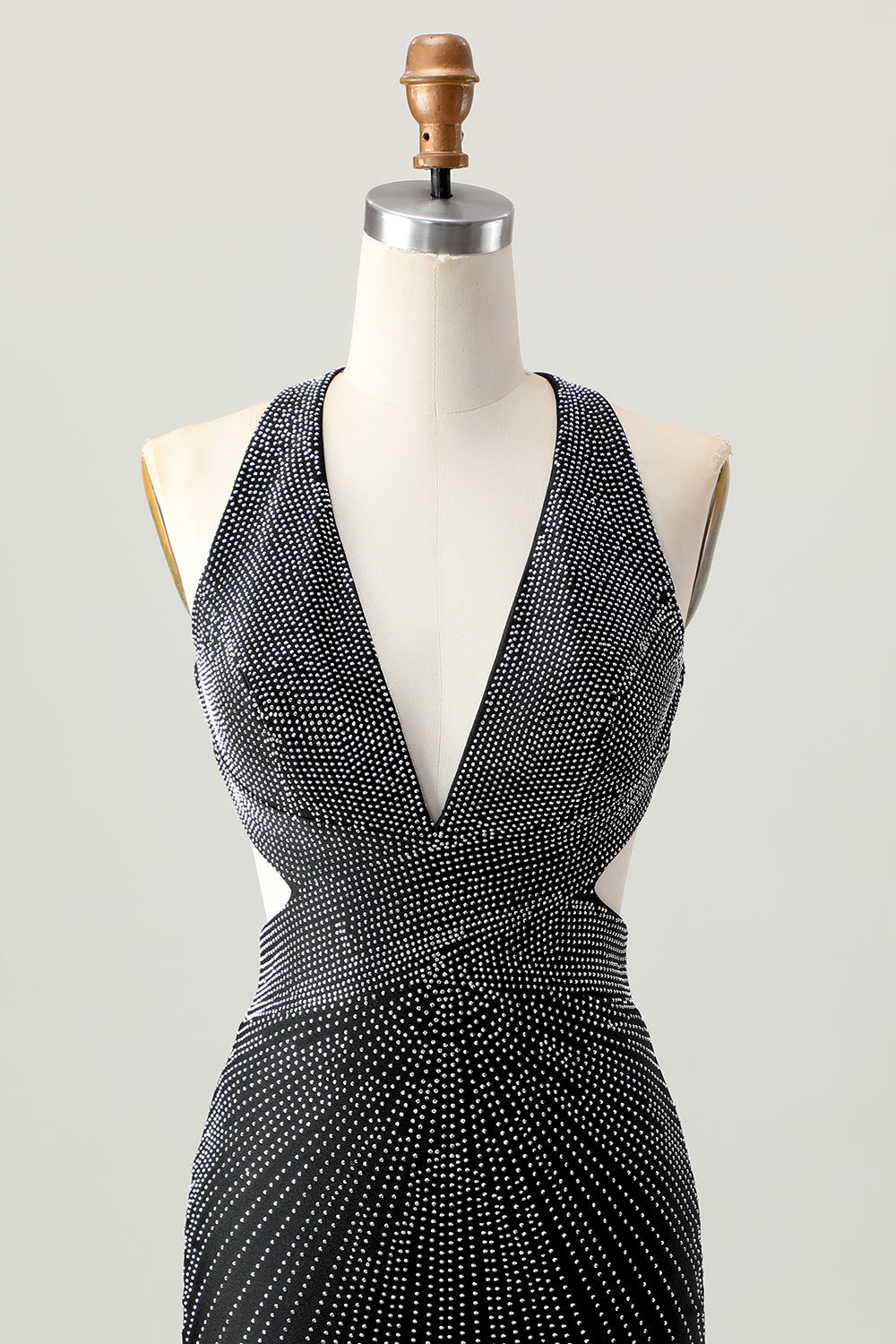 Black Bodycon V-Neck Beaded Cocktail Dress