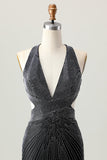 Black Bodycon V-Neck Beaded Cocktail Dress