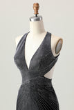 Black Bodycon V-Neck Beaded Cocktail Dress