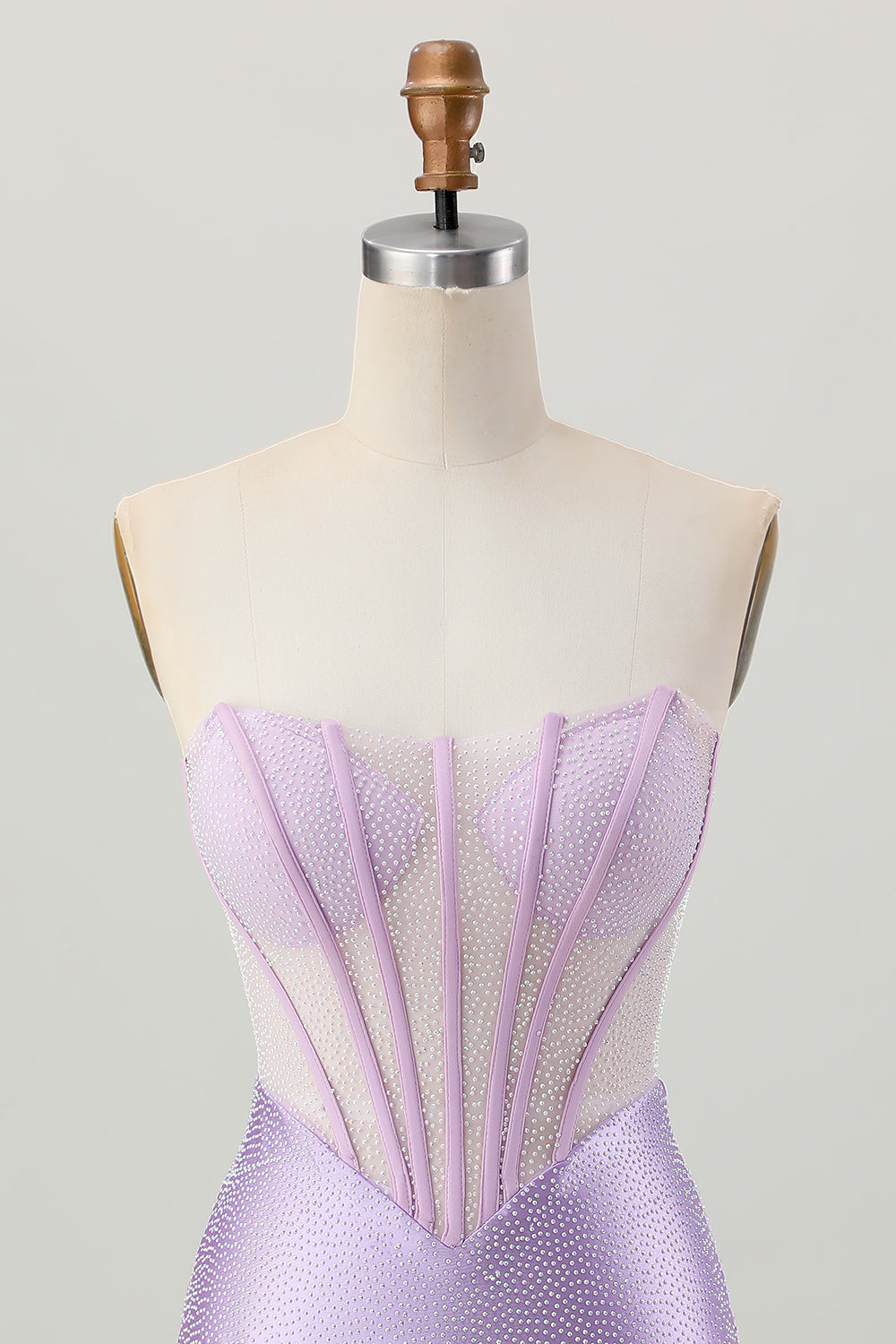 Lilac Beaded Strapless Corset Short Satin Cocktail Dress