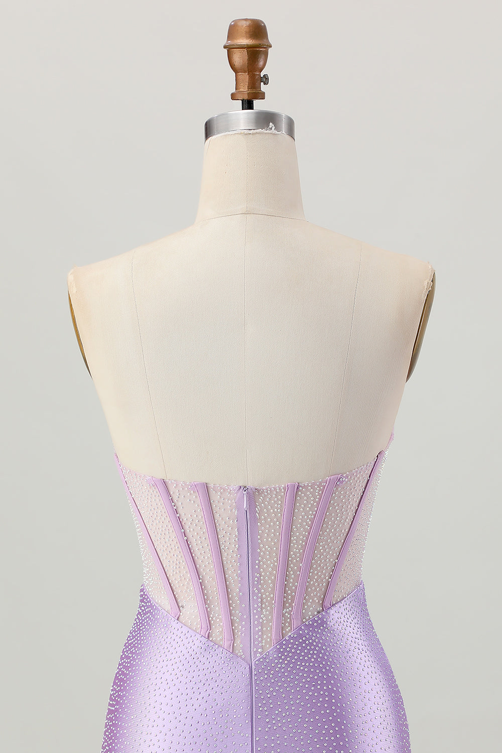 Lilac Beaded Strapless Corset Short Satin Cocktail Dress