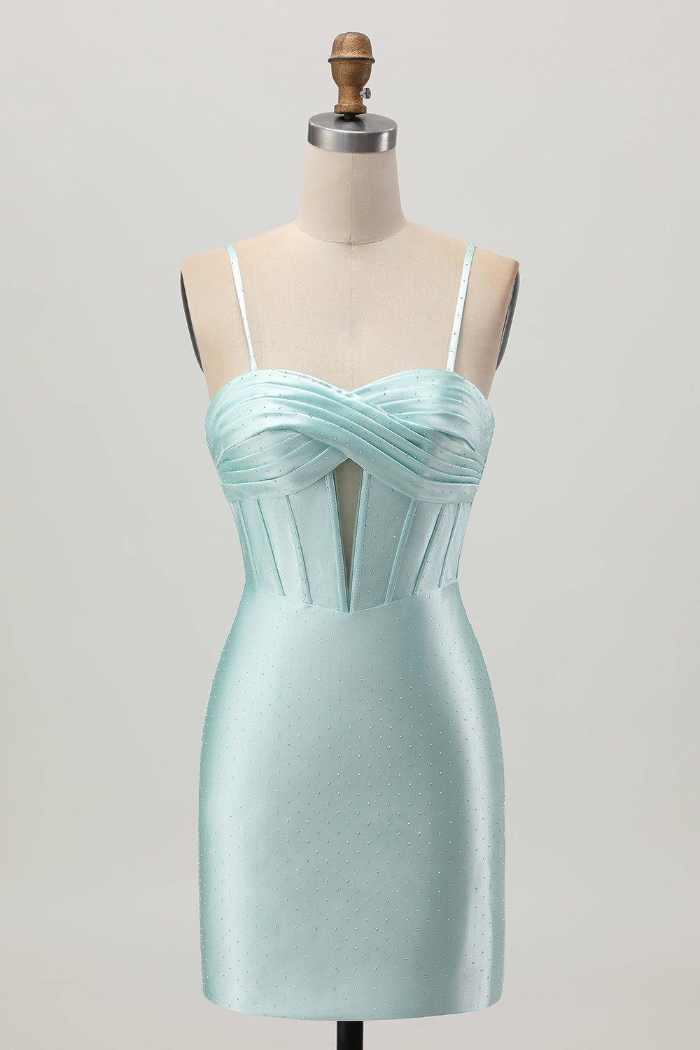 Light Green Bodycon Corset Cut Out Beaded Short Cocktail Dress