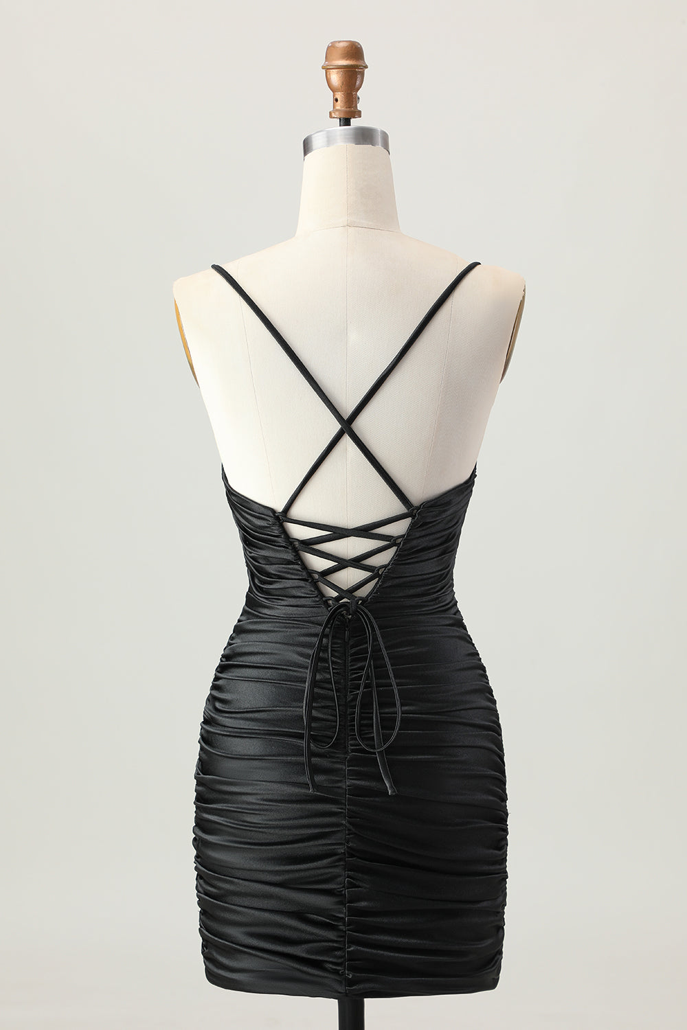 Dark Khaki Ruched Cut-Out Tight Mini Cocktail Dress with Lace Up Back