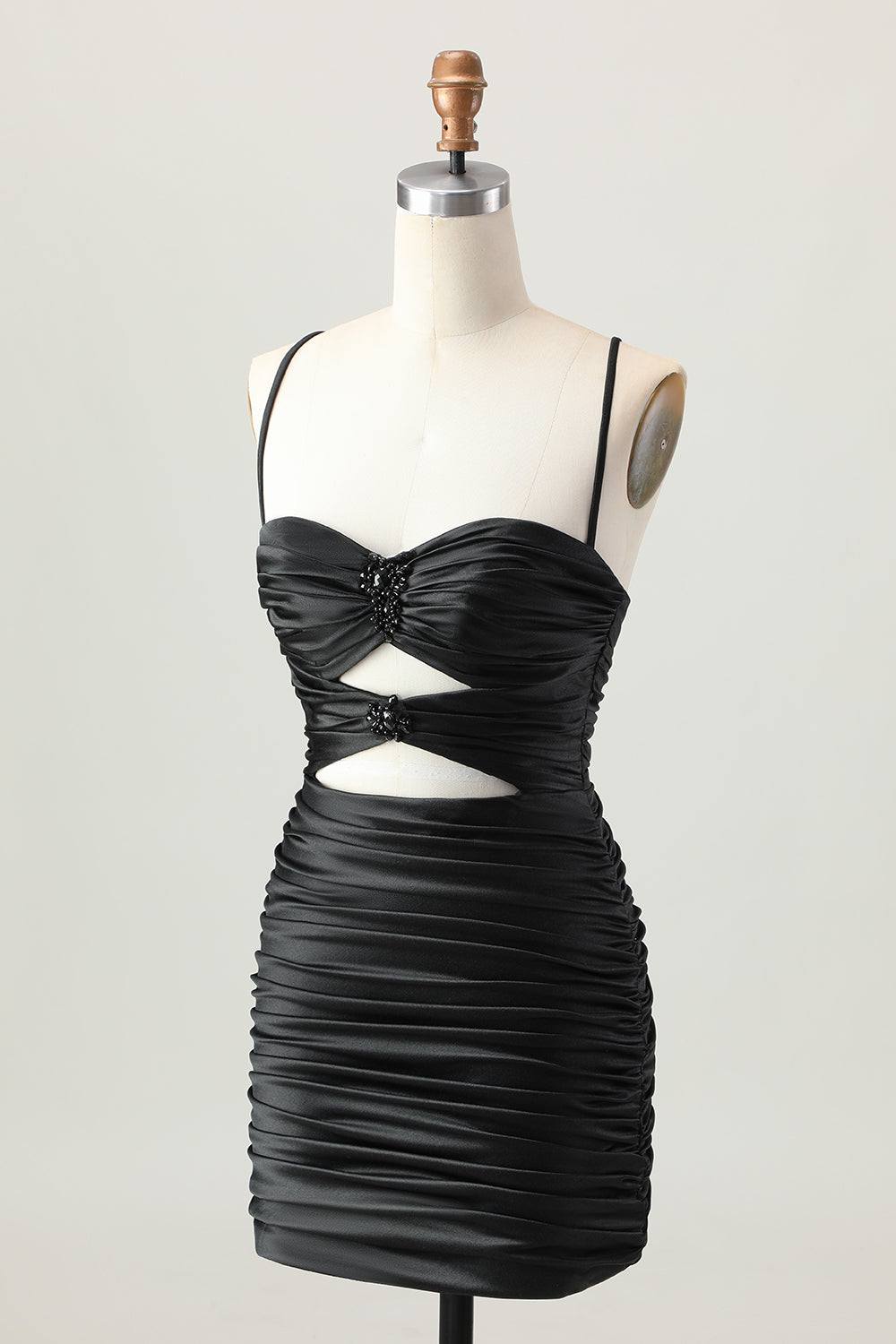 Dark Khaki Ruched Cut-Out Tight Mini Cocktail Dress with Lace Up Back