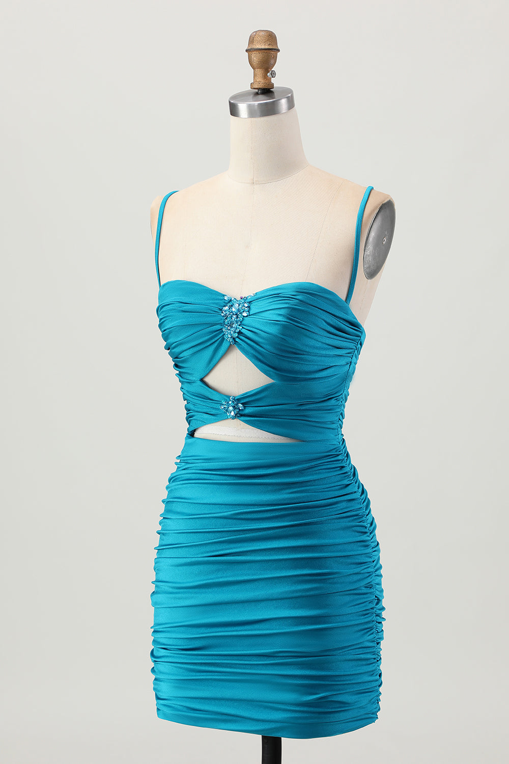 Dark Khaki Ruched Cut-Out Tight Mini Cocktail Dress with Lace Up Back