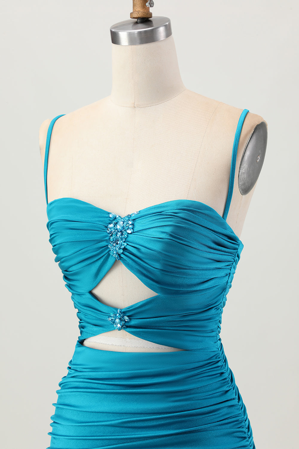 Dark Khaki Ruched Cut-Out Tight Mini Cocktail Dress with Lace Up Back