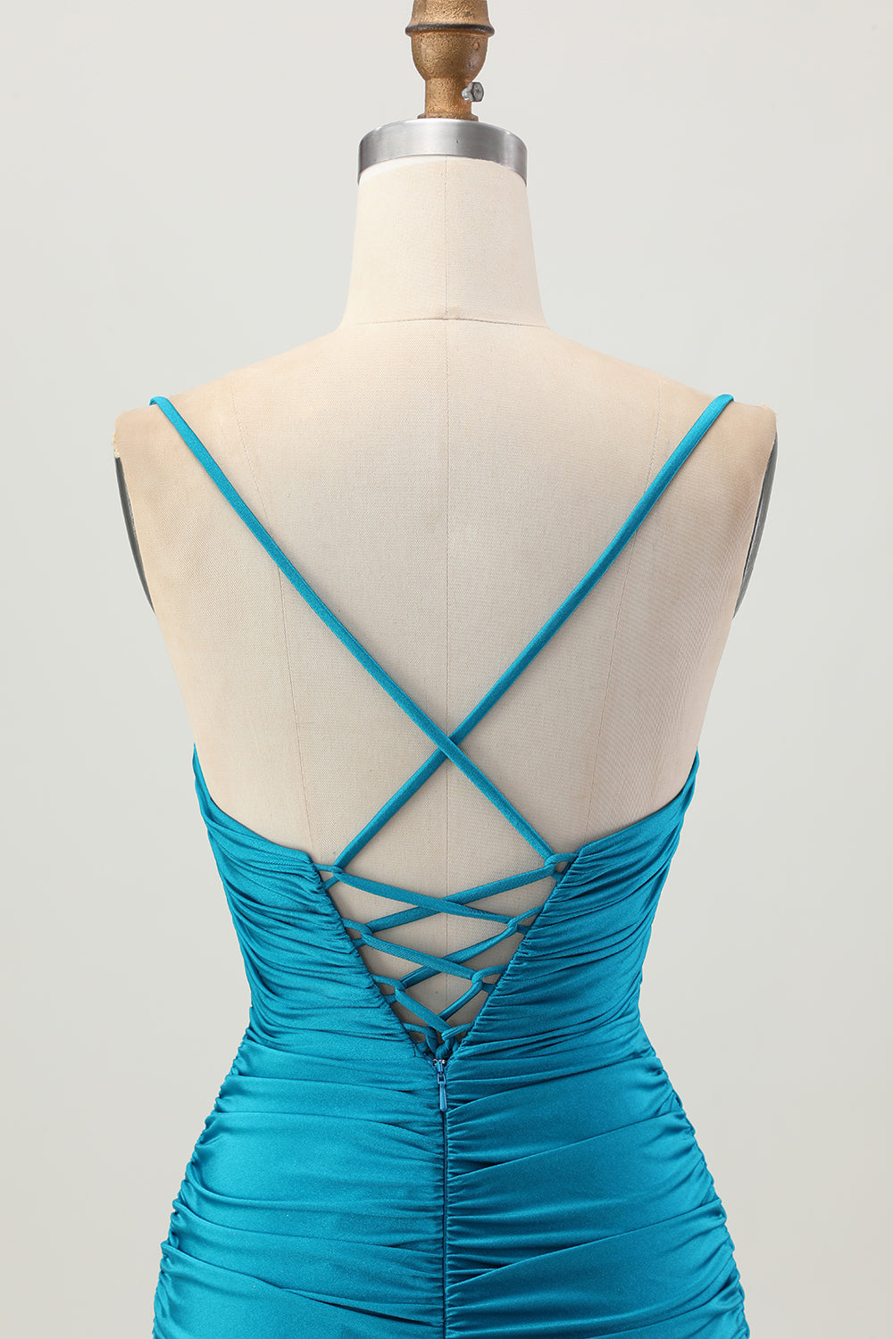 Dark Khaki Ruched Cut-Out Tight Mini Cocktail Dress with Lace Up Back
