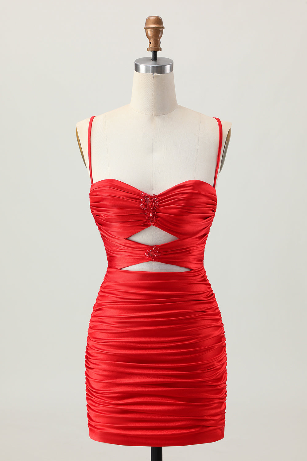 Dark Khaki Ruched Cut-Out Tight Mini Cocktail Dress with Lace Up Back